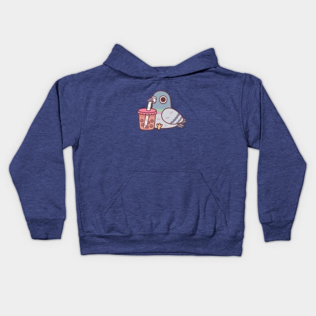 Cute Pigeon Drinking Bubble Tea Kids Hoodie by rustydoodle